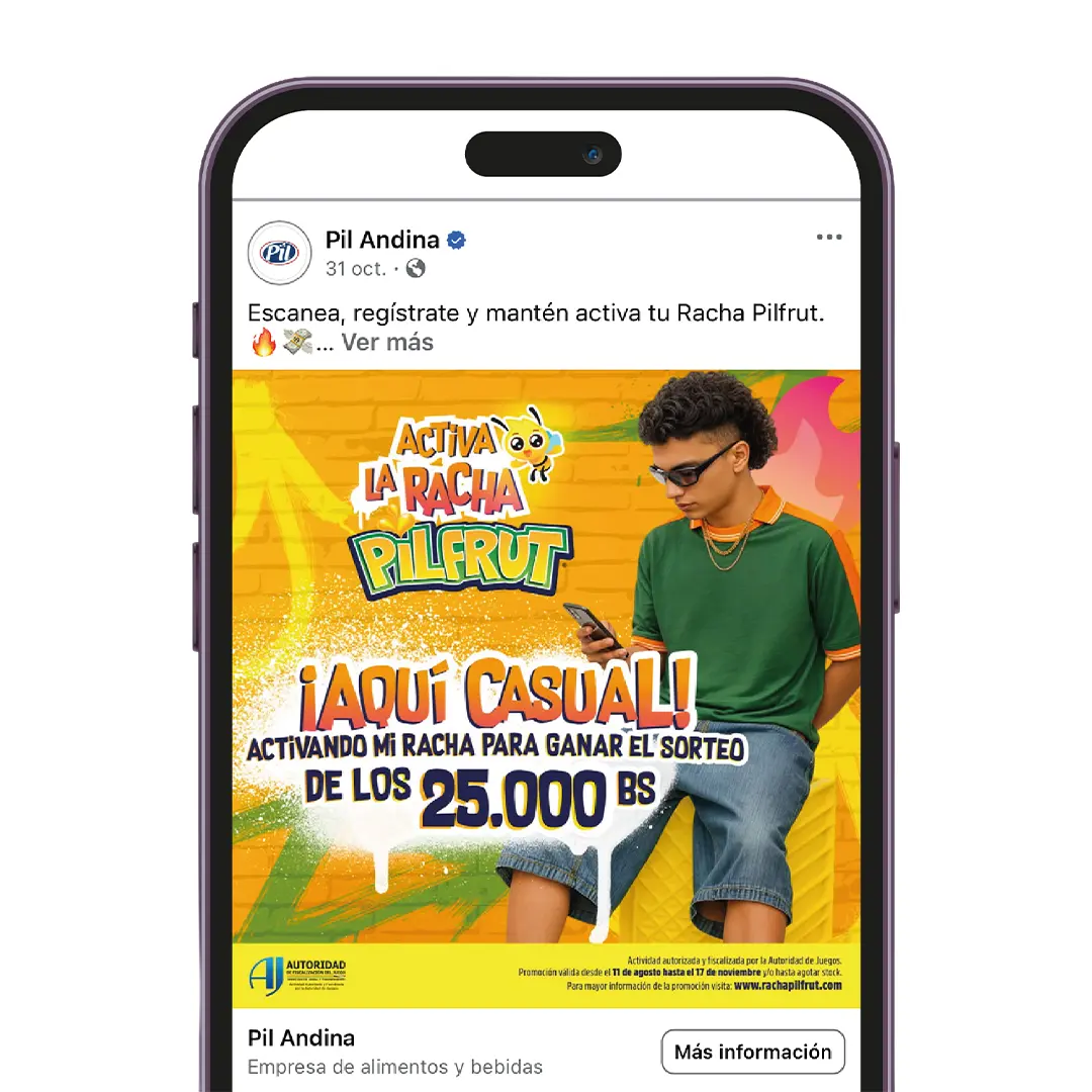 Publicación digital de la campaña Activa la Racha Pilfrut que promueve la participación continua mediante una mecánica gamificada